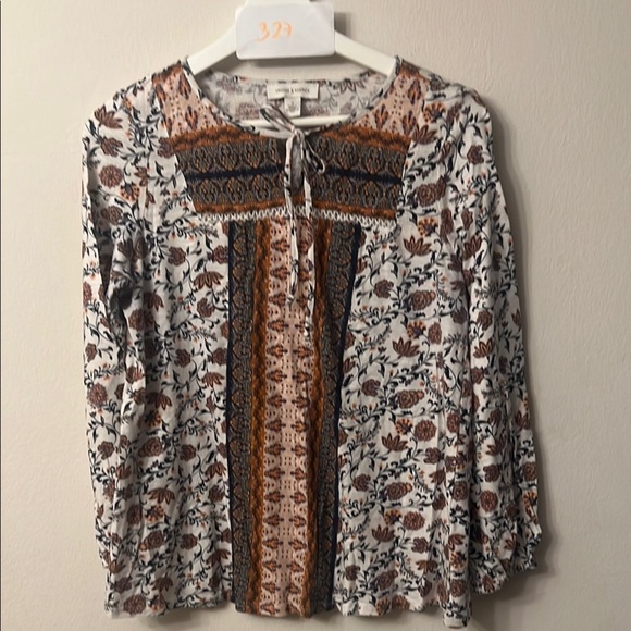 Vintage America Black and White 3/4 Sleeve Tunic with Bib Collar bohemian - Picture 1 of 9